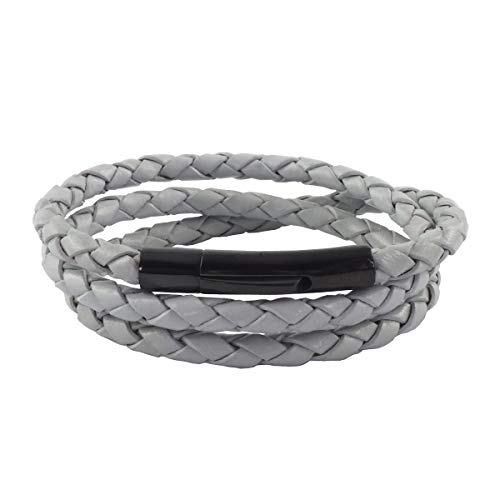 König Design Lederkette Lederband Leder-Armband 3 mm Herren Halskette Hell-Grau 50 cm lang mit Hebeldruckverschluss geflochten von König Design