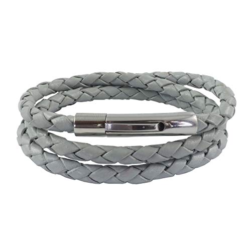 König Design Lederkette Lederband Leder-Armband 3 mm Herren Halskette Hell-Grau 55 cm lang mit Hebeldruckverschluss geflochten von König Design