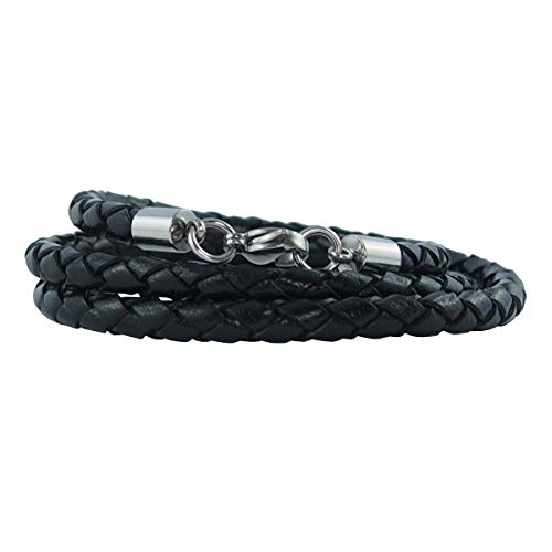 König Design Lederkette Lederband Leder-Armband 3 mm Herren Halskette Schwarz 90 cm lang mit Karabiner-Verschluss Silber geflochten von König Design