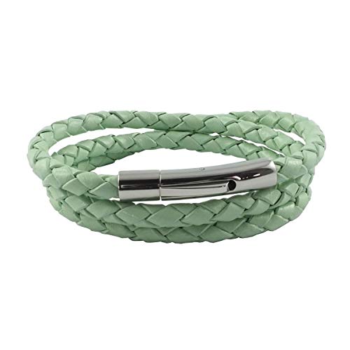 König Design Lederkette Lederband Leder-Armband 4 mm Herren Halskette Mint-Grün 45 cm lang mit Hebeldruckverschluss geflochten von König Design