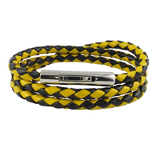 König Design Lederkette Lederband Leder-Armband 4 mm Herren Halskette Schwarz Gelb 17 cm lang mit Hebeldruck-Verschluss Silber geflochten von König Design