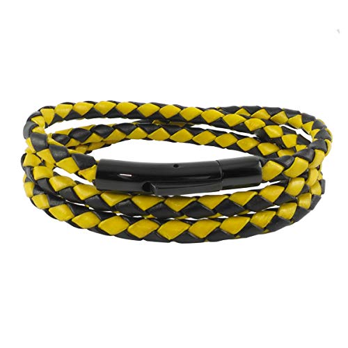 König Design Lederkette Lederband Leder-Armband 4 mm Herren Halskette Schwarz Gelb 40 cm lang mit Hebeldruck-Verschluss Schwarz geflochten von König Design