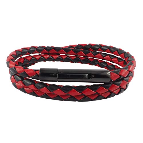 König Design Lederkette Lederband Leder-Armband 4 mm Herren Halskette Schwarz Rot 50 cm lang mit Hebeldruck-Verschluss Schwarz geflochten von König Design