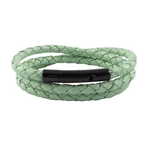 König Design Lederkette Lederband Leder-Armband 5 mm Herren Halskette Mint-Grün 45 cm lang mit Hebeldruckverschluss geflochten von König Design
