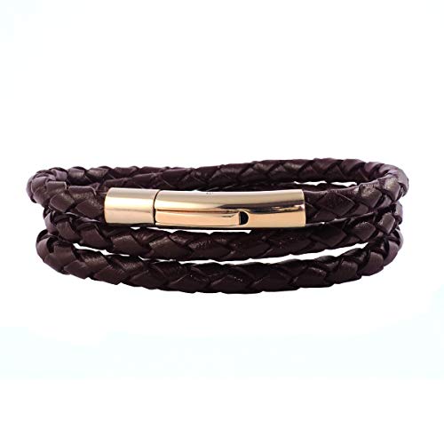 König Design Lederkette Lederband Leder-Armband 6 mm Herren Halskette Braun 55 cm lang mit Hebeldruck Verschluss Rose Gold geflochten von König Design