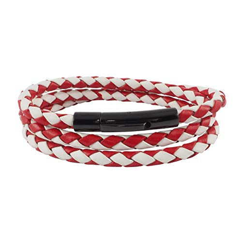 König Design Lederkette Lederband Leder-Armband 6 mm Herren Halskette Rot Weiß 100 cm lang mit Hebeldruck-Verschluss Schwarz geflochten von König Design