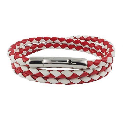 König Design Lederkette Lederband Leder-Armband 6 mm Herren Halskette Rot Weiß 20 cm lang mit Hebeldruck-Verschluss Silber geflochten von König Design