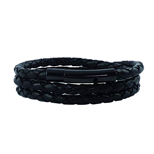 König Design Lederkette Lederband Leder-Armband 6 mm Herren Halskette Schwarz 21 cm lang mit Hebeldruck Verschluss Schwarz geflochten von König Design