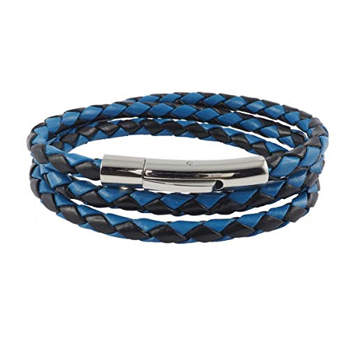 König Design Lederkette Lederband Leder-Armband 6 mm Herren Halskette Schwarz Blau 55 cm lang mit Hebeldruck-Verschluss Silber geflochten von König Design