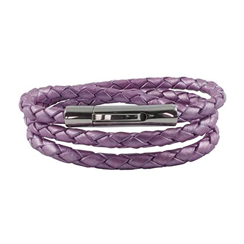 König Design Lederkette Lederband Leder-Armband 6 mm Herren Halskette Violett Metallisch 45 cm lang mit Hebeldruckverschluss geflochten von König Design