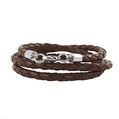 König Design Lederkette Lederband Leder-Armband 7 mm Herren Halskette Braun 23 cm lang mit Karabiner-Verschluss Silber geflochten von König Design