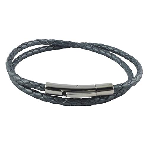 König Design Lederkette Lederband Leder-Armband 8 mm Herren Halskette Graphite Grau 22 cm lang mit Hebeldruckverschluss geflochten von König Design
