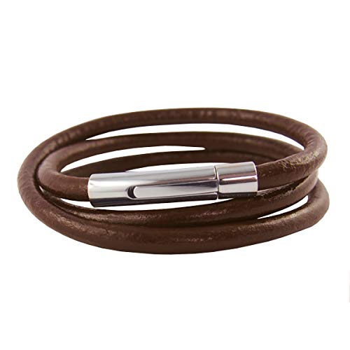 König Design Lederkette Lederhalsband Lederarmband Glatt 2 mm Herren Halskette Braun 50 cm lang mit Hebeldruck Verschluss Silber Rund von König Design