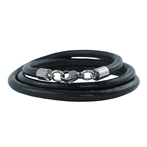 König Design Lederkette Lederhalsband Lederarmband Glatt 2 mm Herren Halskette Schwarz 60 cm lang mit Karabiner Verschluss Silber Rund von König Design