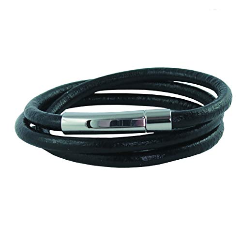 König Design Lederkette Lederhalsband Lederarmband Glatt 2 mm Herren Halskette Schwarz 90 cm lang mit Hebeldruck Verschluss Silber Rund von König Design