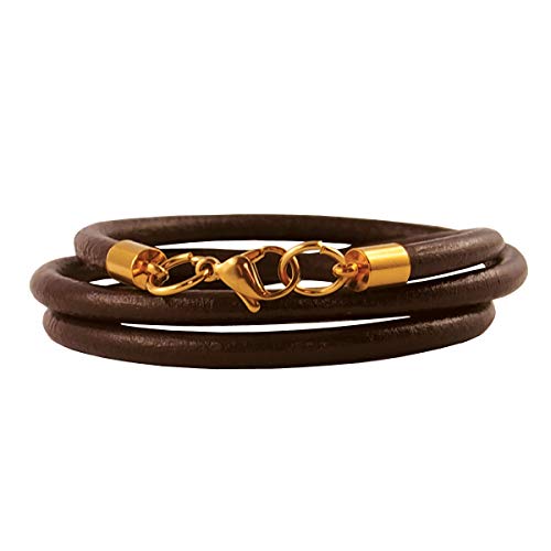 König Design Lederkette Lederhalsband Lederarmband Glatt 4 mm Herren Halskette braun 40 cm lang mit Karabiner Verschluss Gold Rund von König Design