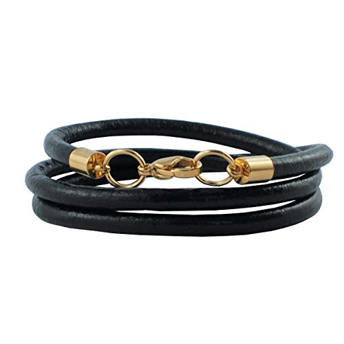 König Design Lederkette Lederhalsband Lederarmband Glatt 6 mm Herren Halskette schwarz 80 cm lang mit Karabiner Verschluss Gold Rund von König Design