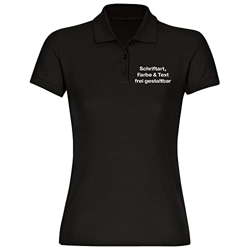 König® Damen Poloshirt Wunschtext Druck Brust (Schriftart und Schriftfarbe wählbar) Polo Hemd Polohemd Frauen Bedrucken Größe:L schwarz von König
