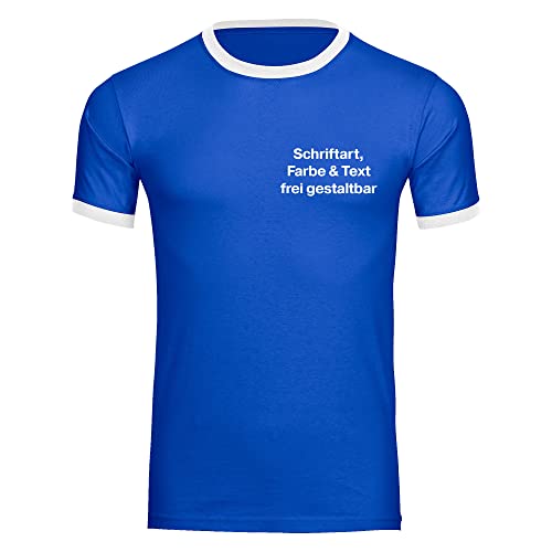 König® Herren Kontrast T-Shirt Wunschtext Druck Brust (Schriftart, Druck- u. Artikel Farbe wählbar) Shirt Männer Bedrucken Größe:2XL blau/weiß von König