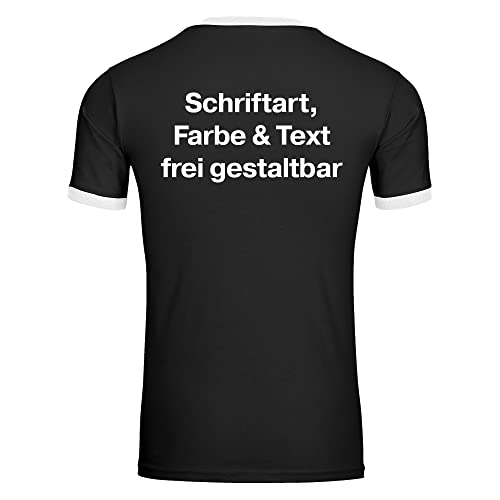 König® Herren Kontrast T-Shirt Wunschtext Druck HINTEN (Schriftart, Druck- u. Artikel Farbe wählbar) Shirt Männer Bedrucken Größe:S schwarz/weiß von König