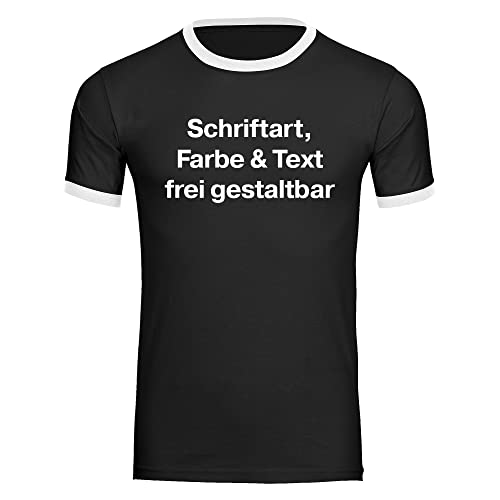 König® Herren Kontrast T-Shirt Wunschtext Druck VORNE (Schriftart, Druck- u. Artikel Farbe wählbar) Shirt Männer Bedrucken Größe:3XL schwarz/weiß von König