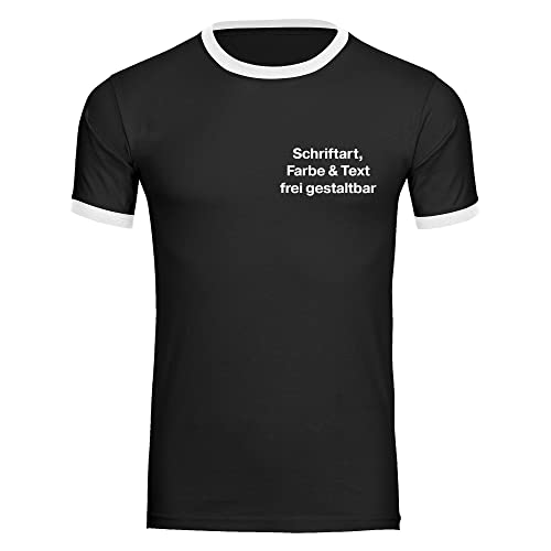 König® Herren Kontrast T-Shirt Wunschtext Druck Brust (Schriftart, Druck- u. Artikel Farbe wählbar) Shirt Männer Bedrucken Größe:L schwarz/weiß von König