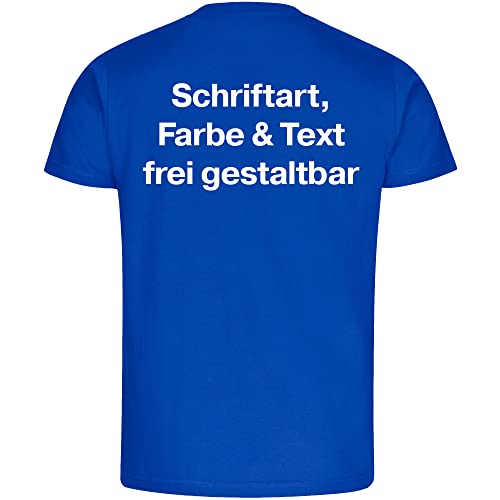 König® Herren T-Shirt Wunschtext Druck HINTEN (Schriftart, Druck- u. Artikel Farbe wählbar) Shirt Männer Bedrucken Größe:4XL blau von König