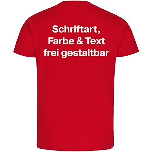 König® Herren T-Shirt Wunschtext Druck HINTEN (Schriftart, Druck- u. Artikel Farbe wählbar) Shirt Männer Bedrucken Größe:L rot von König