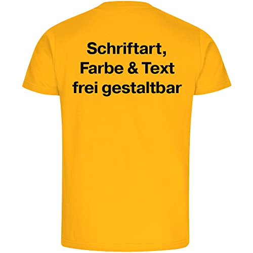 König® Herren T-Shirt Wunschtext Druck HINTEN (Schriftart, Druck- u. Artikel Farbe wählbar) Shirt Männer Bedrucken Größe:M gelb von König