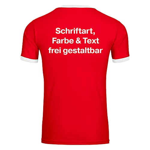 König® Herren Kontrast T-Shirt Wunschtext Druck HINTEN (Schriftart, Druck- u. Artikel Farbe wählbar) Shirt Männer Bedrucken Größe:M rot/weiß von König