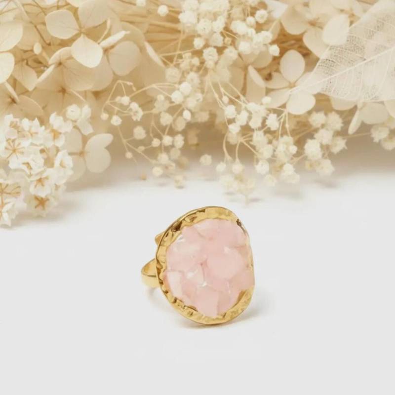 Handgemachter Ring Mit Rosenquarz - 18K Vergoldet | Größenverstellbar Heilsteinring Achtsamkeitsschmuck Spiritueller Kristallring von Koenighorst