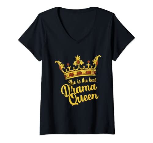 Damen Queen of mimimi oder Drama Queen mit Krone als Königin T-Shirt mit V-Ausschnitt von Königin Geschenk für Drama die im Mittelpunkt steh