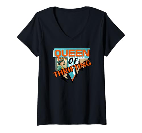Damen Königin des sparsamen Vintage -Sparsamkeit Retro Shopping T-Shirt mit V-Ausschnitt Damen Königin des sparsamen Vintage -Sparsamkeit Retro Shopping T-Shirt mit V-Ausschnitt von Königin der sparsamen 1960