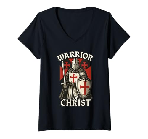 Damen Christian Ritter - Krieger Christi - Jerusalem Cross T-Shirt mit V-Ausschnitt Damen Christian Ritter - Krieger Christi - Jerusalem Cross T-Shirt mit V-Ausschnitt von Königreich Jerusalem Flaggen und Geschenke