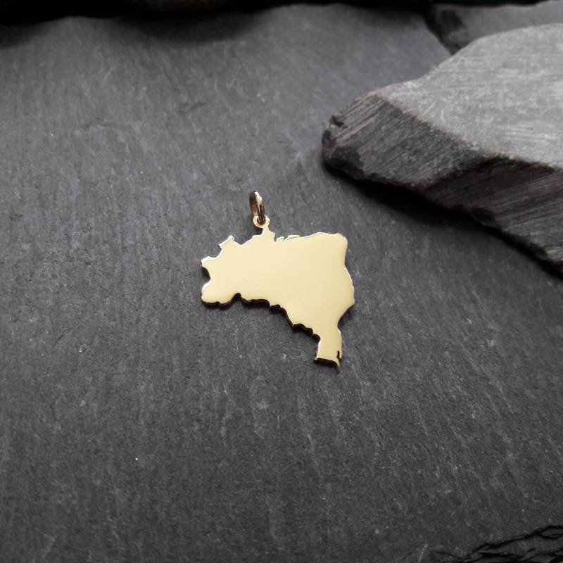Brasilien Landkarten Anhänger in 333Er Gelbgold, Landkarte von Koenigsprodukte