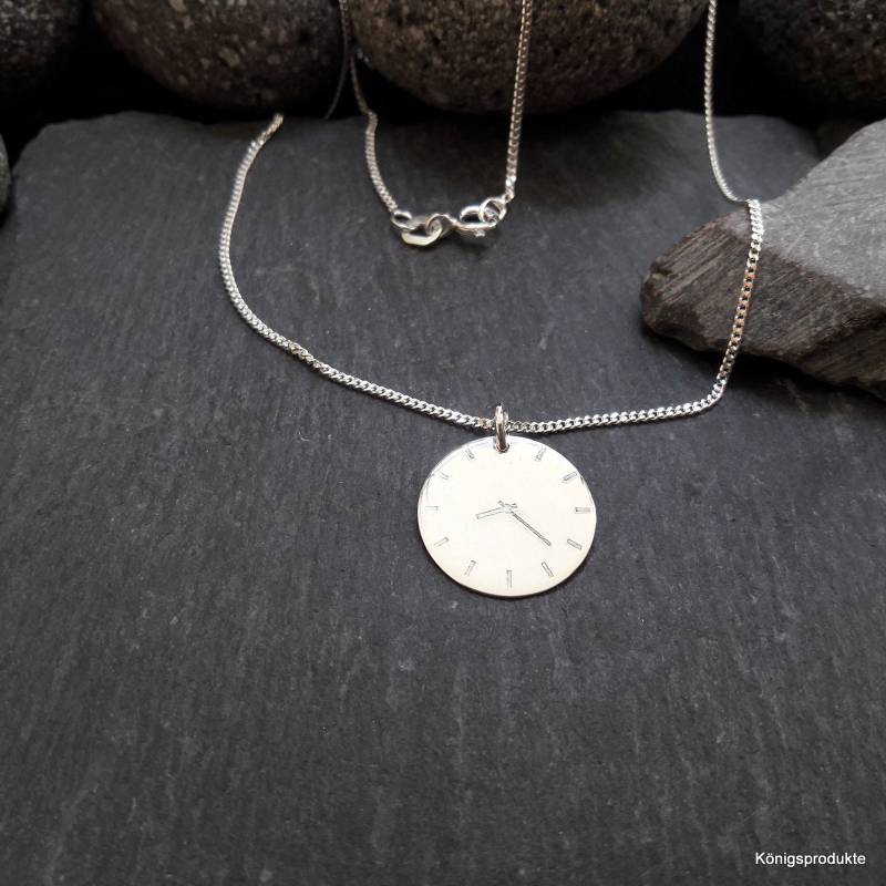Geburtsuhr Mit Geburtsdaten, 1, 6 cm Anhänger & Halskette in 925Er Silber, Gravurplatte Beidseitiger Gravur, Geburtsanhänger | Gk166+K von Koenigsprodukte
