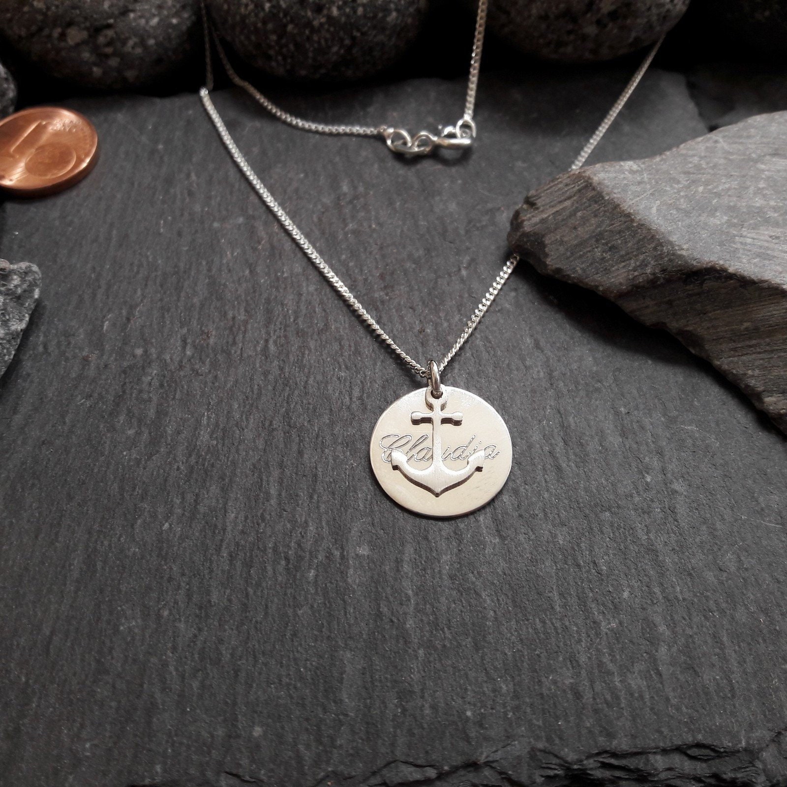 Gravurplatte Mit Anker Anhänger Und Einer Panzerkette in 925Er Silber, Gravur Namenskette | Gk126+K/Anker Gravurplatte Mit Anker Anhänger Und Einer Panzerkette in 925Er Silber, Gravur Namenskette | Gk126+K/Anker von Koenigsprodukte