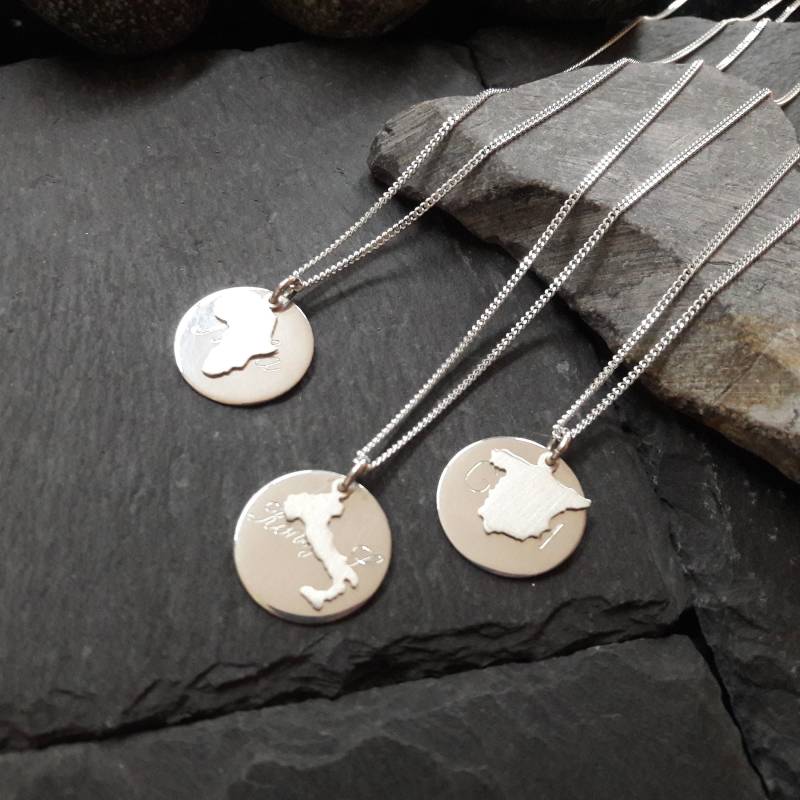 Gravurplatte Mit Wunsch Landkarten Anhänger Und Einer Panzerkette in 925Er Silber, Gravur Namenskette | Gk131+K/Landkarte von Koenigsprodukte