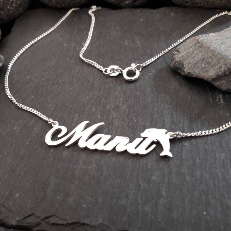 Namenskette Wunschname Und Delfin in 925Er Silber, Buchstaben & Länge Wählbar | Nk-48 von Koenigsprodukte