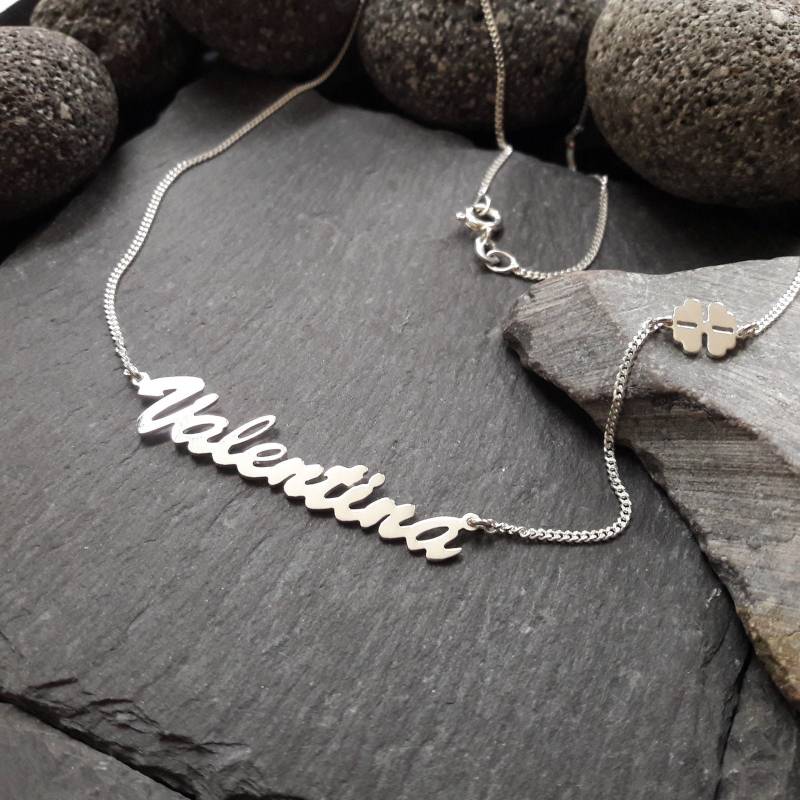 Namenskette Wunschname Und Glücksklee-Anhänger in 925Er Silber, Buchstaben & Länge Wählbar | Nk-72 von Koenigsprodukte