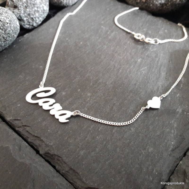 Namenskette Wunschname Und Herz-Anhänger in 925Er Silber, Buchstaben & Länge Wählbar | Nk-70 von Koenigsprodukte
