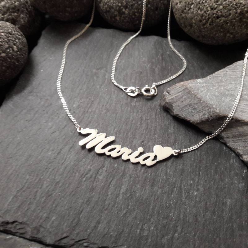 Namenskette Wunschname Und Herz in 925Er Silber, Buchstaben & Länge Wählbar | Nk-29 von Koenigsprodukte