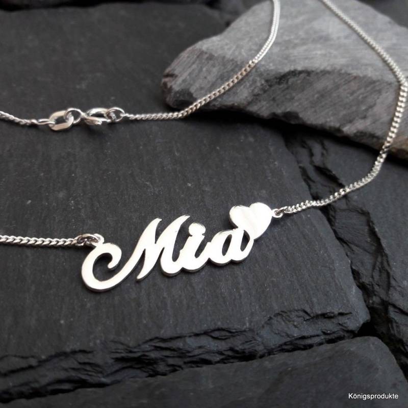 Namenskette Wunschname Und Herz in 925Er Silber, Buchstaben & Länge Wählbar | Nk-49 von Koenigsprodukte