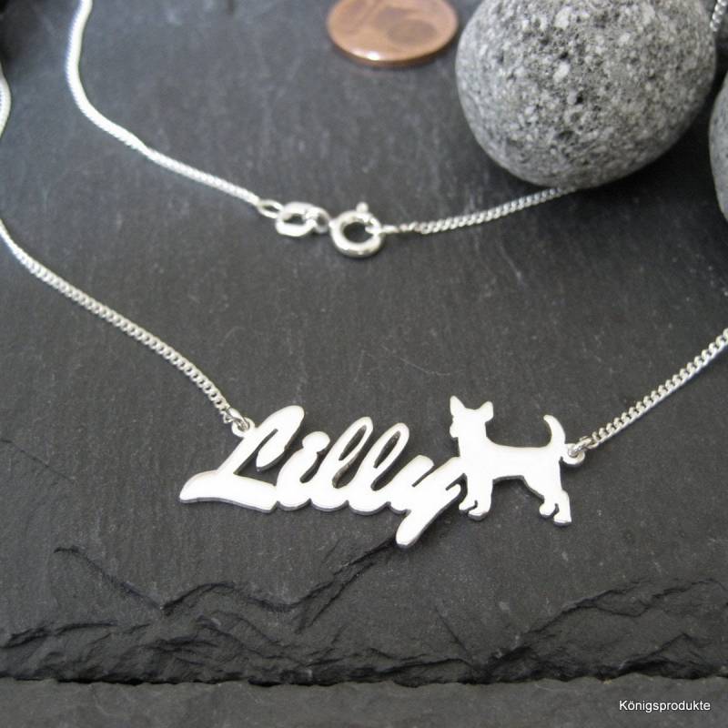 Namenskette Wunschname Und Hund | Chihuahua in 925Er Silber, Buchstaben & Länge Wählbar | Nk-42 Namenskette Wunschname Und Hund | Chihuahua in 925Er Silber, Buchstaben & Länge Wählbar | Nk-42 von Koenigsprodukte