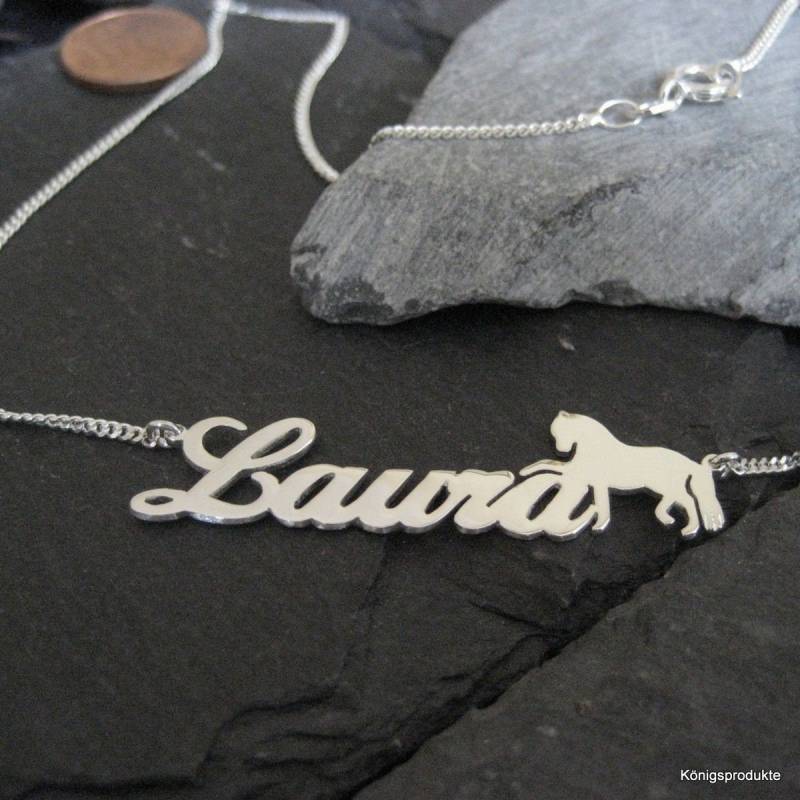 Namenskette Wunschname Und Pferd in 925Er Silber, Buchstaben & Länge Wählbar | Nk-44 von Koenigsprodukte