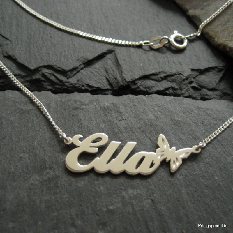 Namenskette Wunschname Und Schmetterling in 925Er Silber, Buchstaben & Länge Wählbar | Nk-47 von Koenigsprodukte