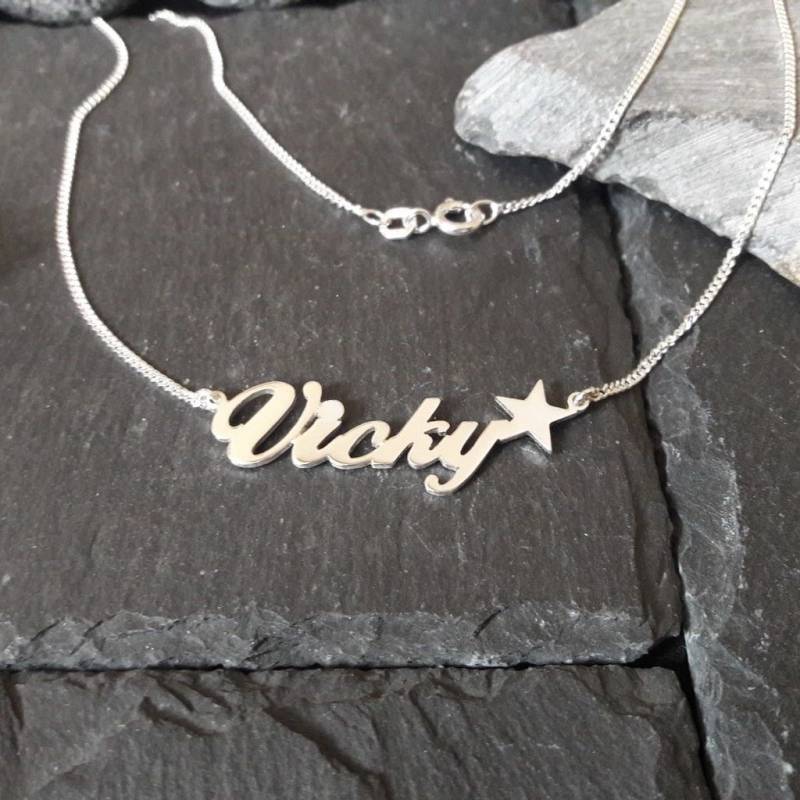 Namenskette Wunschname Und Stern in 925Er Silber, Buchstaben & Länge Wählbar | Nk-46 von Koenigsprodukte