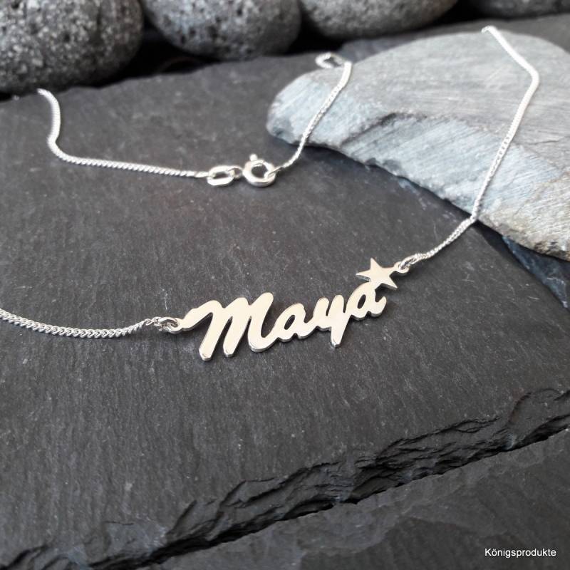 Namenskette Wunschname Und Stern in 925Er Silber, Buchstaben & Länge Wählbar | Nk-57 von Koenigsprodukte
