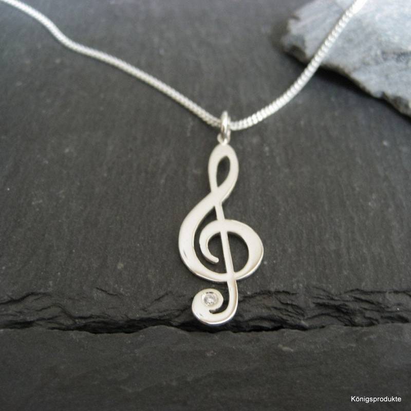 Notenschlüssel Anhänger Mit Panzerkette in 925Er Silber. Noten, Note von Koenigsprodukte