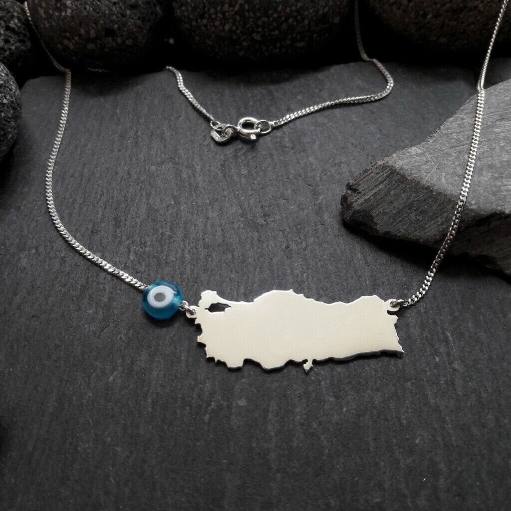 Türkei Landkarten Halskette in 925Er Silber & Glücksauge, Glasperle, Blau, Landkarte | Lk08-Türkei Türkei Landkarten Halskette in 925Er Silber & Glücksauge, Glasperle, Blau, Landkarte | Lk08-Türkei von Koenigsprodukte